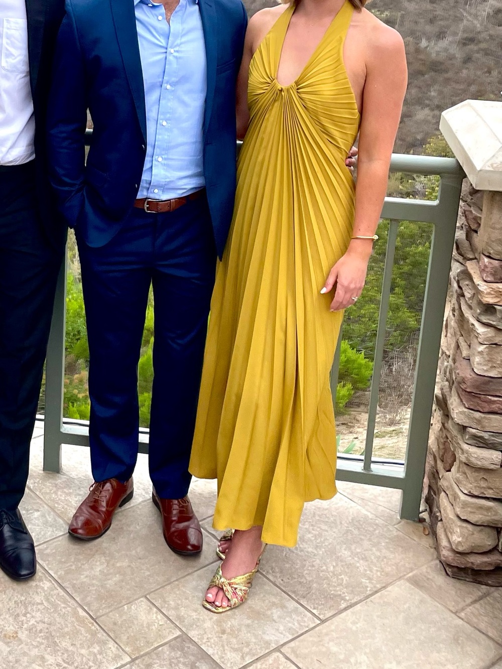 Anthropologie Halter Pleated Midi Dress in Mustard